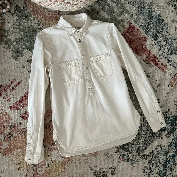 Madewell Denim Shirt Women’s Size XS Long Sleeve Popover Shirt Off-White Western - Picture 14 of 16